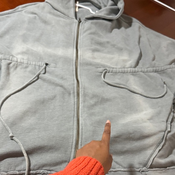 Free people Gray Hooded Zip-Up Jacket hoodie pockets boxy fit oversized - Picture 11 of 11